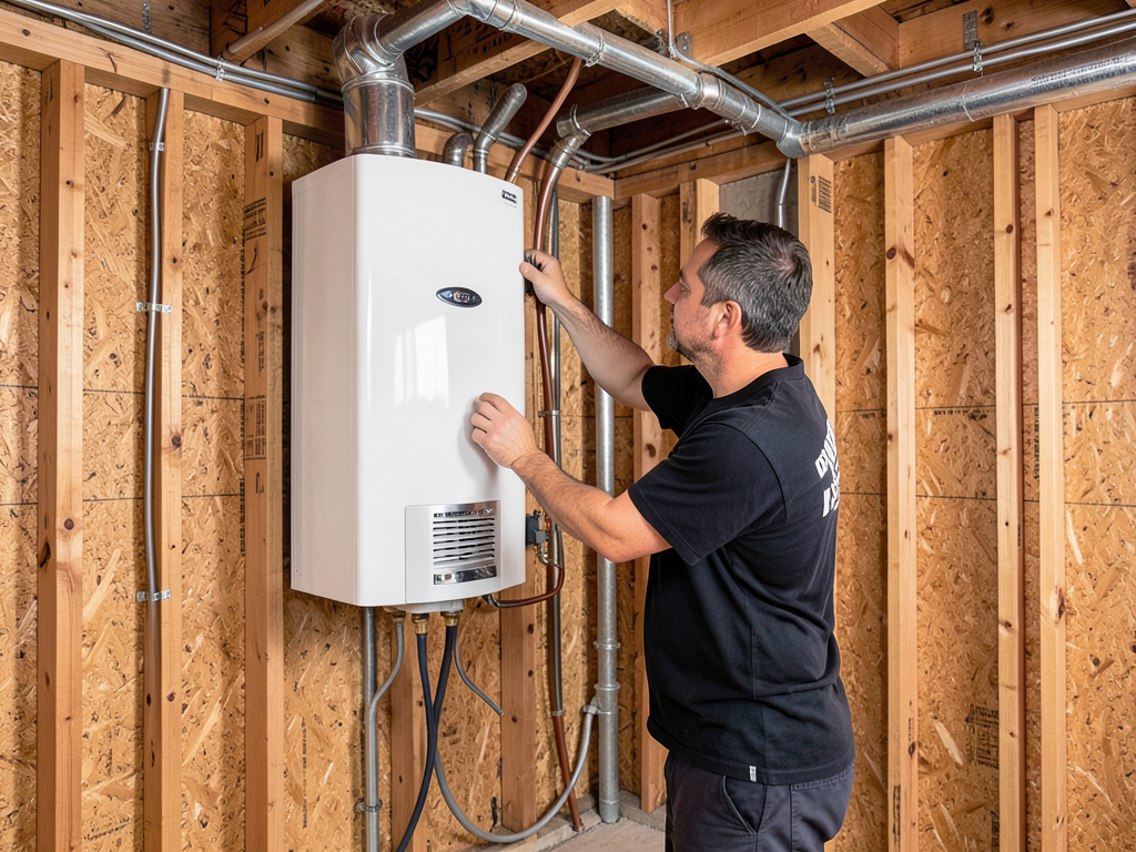 Energy efficient tankless water heater installatio